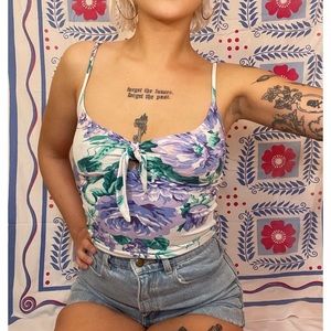 Floral tie front tank